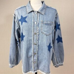 POL Light Blue Denim Shirt with Star Patch Details